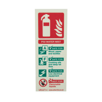 Portrait (200 x 80mm) sign for the 2ltr P50 water mist suitable for Class A, F, and Electrical